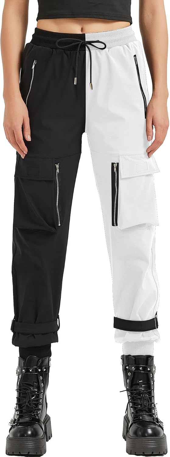 Pantaloni Cargo Neri da Donna Allentati Pantaloni incatenati Multi-Tasca Multi-Zip Punk Goth Pantaloni
