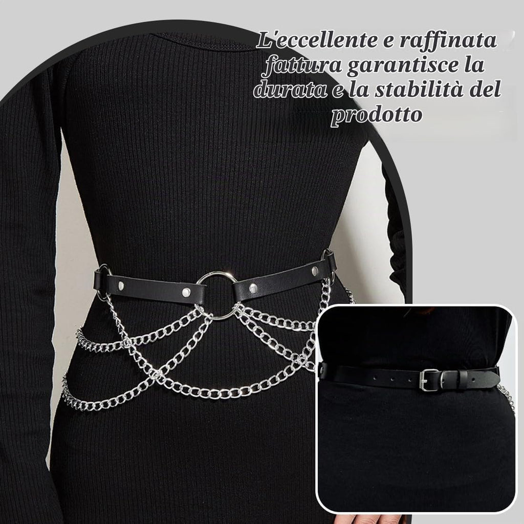 Punk Catene in Vita Catene per il Corpo in Pelle Nera Gotica Catene per Ombelico a Strati Gioielli con Catena per il Corpo Rave per Donne e Ragazze