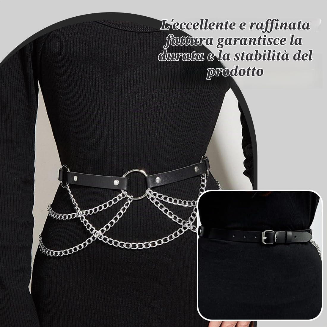Punk Catene in Vita Catene per il Corpo in Pelle Nera Gotica Catene per Ombelico a Strati Gioielli con Catena per il Corpo Rave per Donne e Ragazze