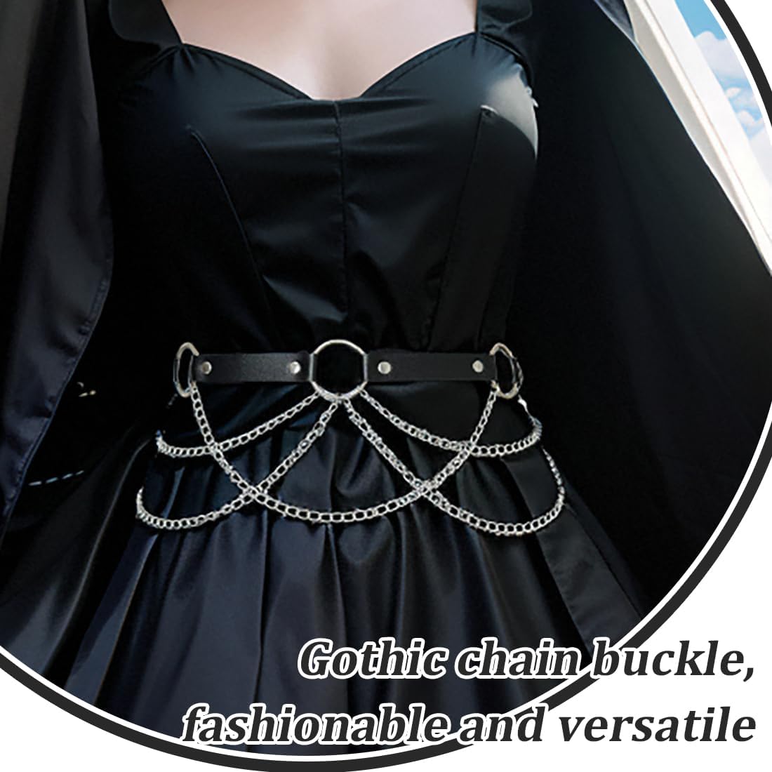 Punk Catene in Vita Catene per il Corpo in Pelle Nera Gotica Catene per Ombelico a Strati Gioielli con Catena per il Corpo Rave per Donne e Ragazze