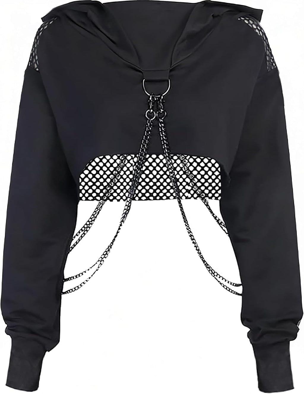 Maglietta a maniche lunghe con bretelle, da donna, stile gotico, punk, cool, con motivo drago, girocollo, nero, per autunno