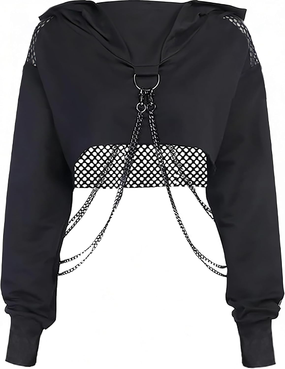 Maglietta a maniche lunghe con bretelle, da donna, stile gotico, punk, cool, con motivo drago, girocollo, nero, per autunno