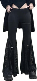 SEAUR Pantaloni gotici punk da donna, neri, vintage, svasati, in pizzo, patchwork, Y2K, pantaloni skinny, per feste e club, taglie XS, S, M, L