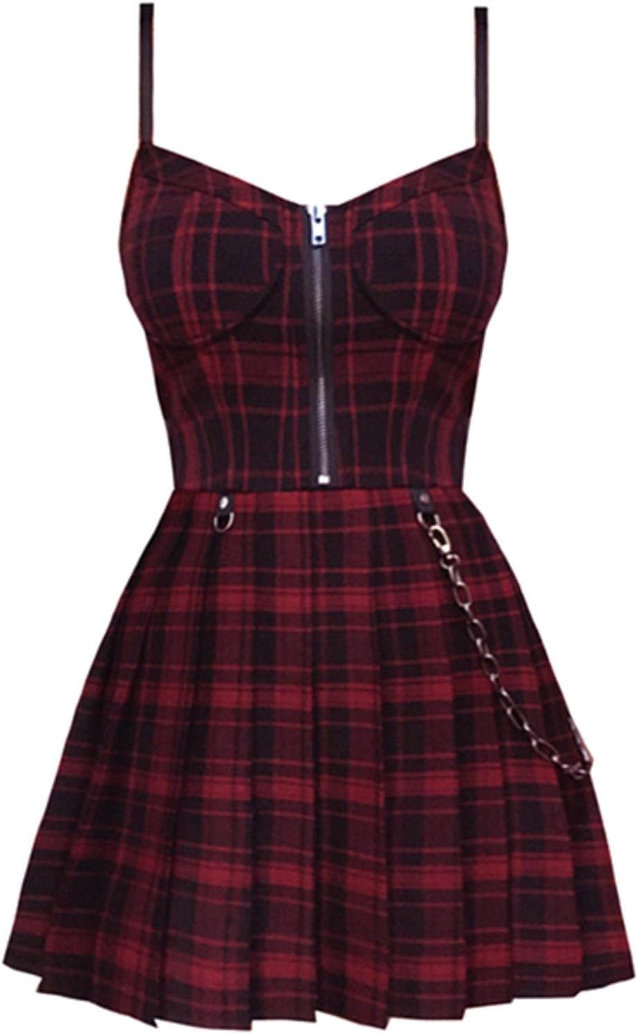 Mini Abito Y2K Goth Plaid – Streetwear Dark Aderente