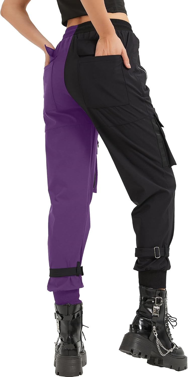 Pantaloni Cargo Neri da Donna Allentati Pantaloni incatenati Multi-Tasca Multi-Zip Punk Goth Pantaloni