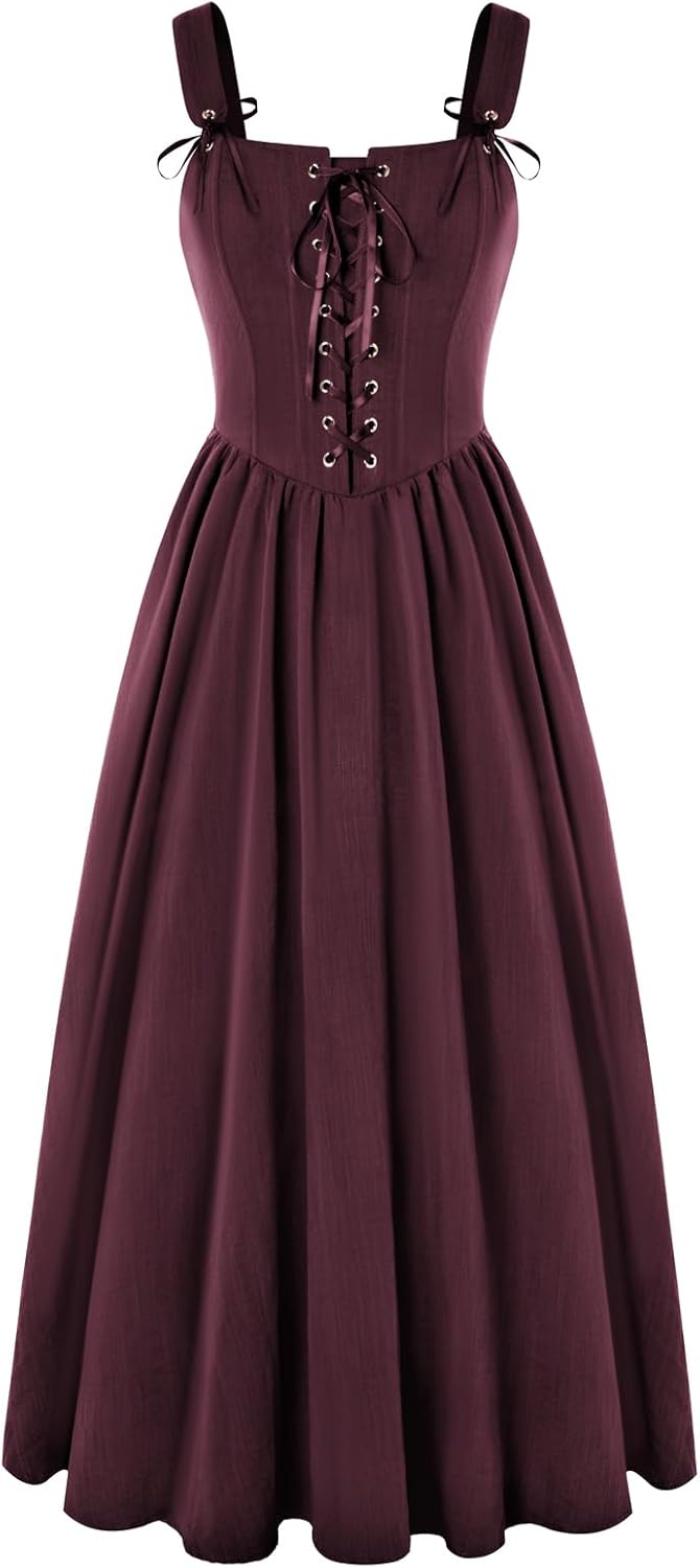 SCARLET DARKNESS Abito da donna rinascimentale, senza maniche, con lacci, linea ad A