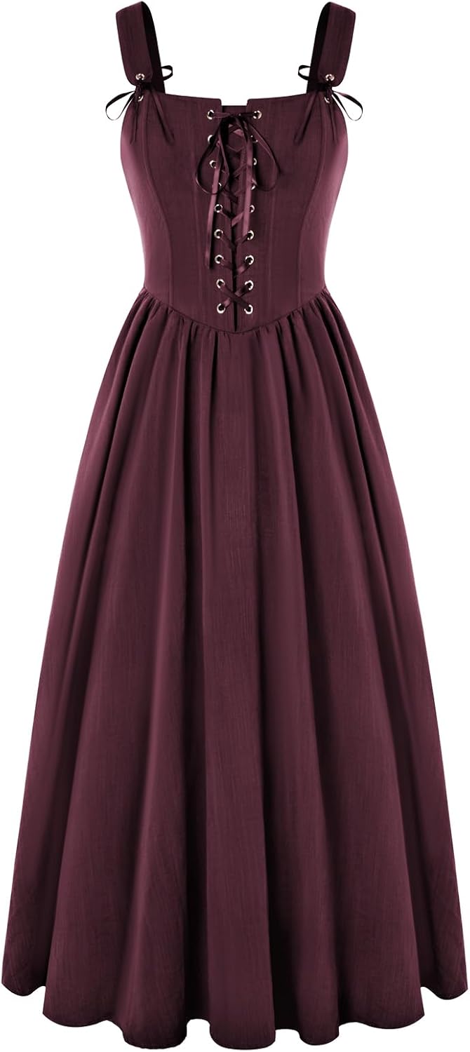 SCARLET DARKNESS Abito da donna rinascimentale, senza maniche, con lacci, linea ad A