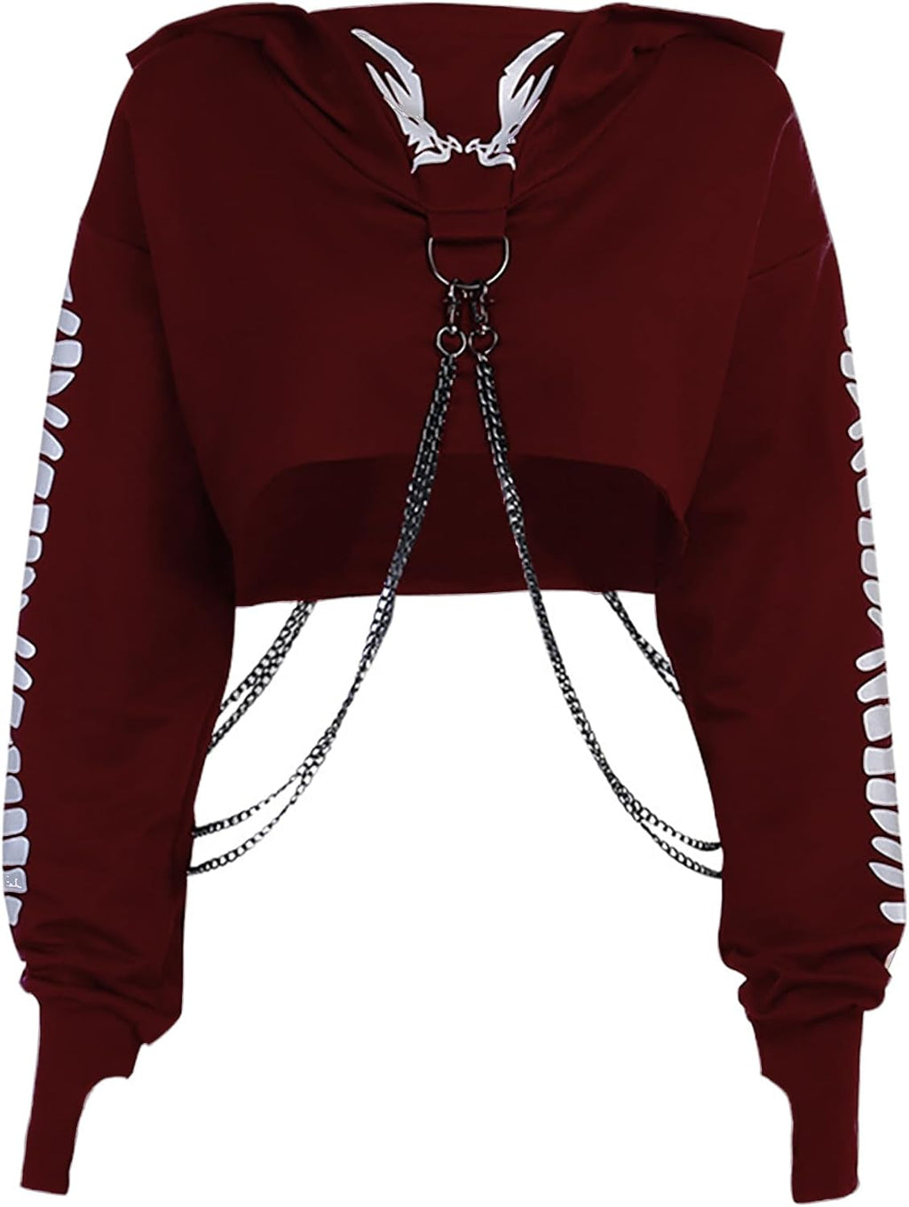 Maglietta a maniche lunghe con bretelle, da donna, stile gotico, punk, cool, con motivo drago, girocollo, nero, per autunno