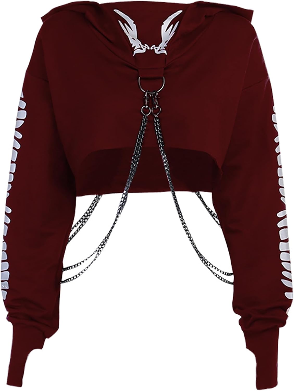 Maglietta a maniche lunghe con bretelle, da donna, stile gotico, punk, cool, con motivo drago, girocollo, nero, per autunno