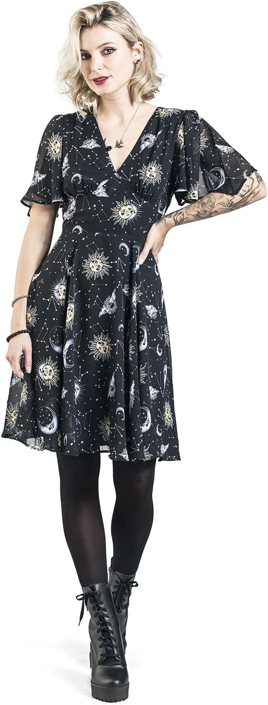 Hell Bunny Solaris Dress Donna Abito Media Lunghezza Nero 100% Poliestere