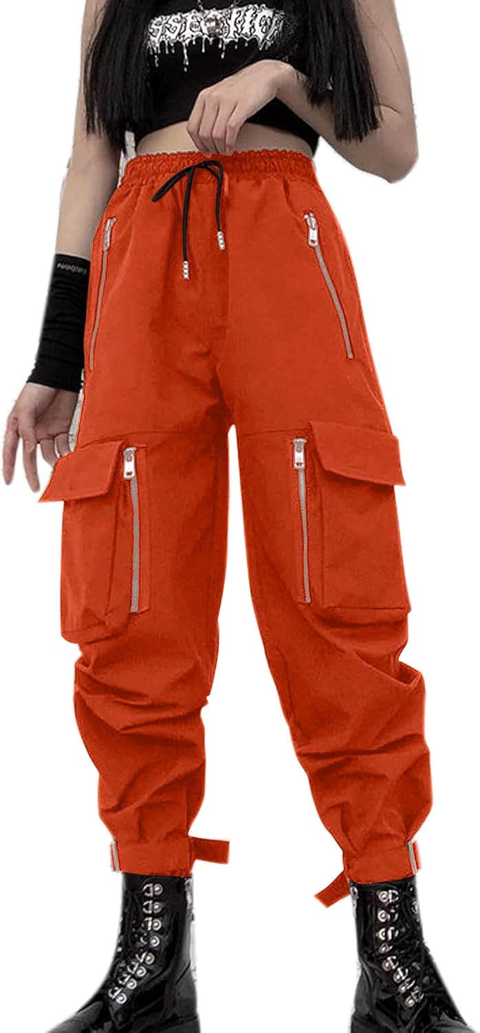 Pantaloni Cargo Neri da Donna Allentati Pantaloni incatenati Multi-Tasca Multi-Zip Punk Goth Pantaloni