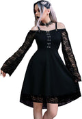 KHIRVWL Abito da Donna a Maniche Lunghe in Pizzo Gotico Sexy Abito in Chiffon a Maniche Lunghe Abito Medievale a Maniche Lunghe con Spalline Gotiche Abito Stile Punk Cocktail Party
