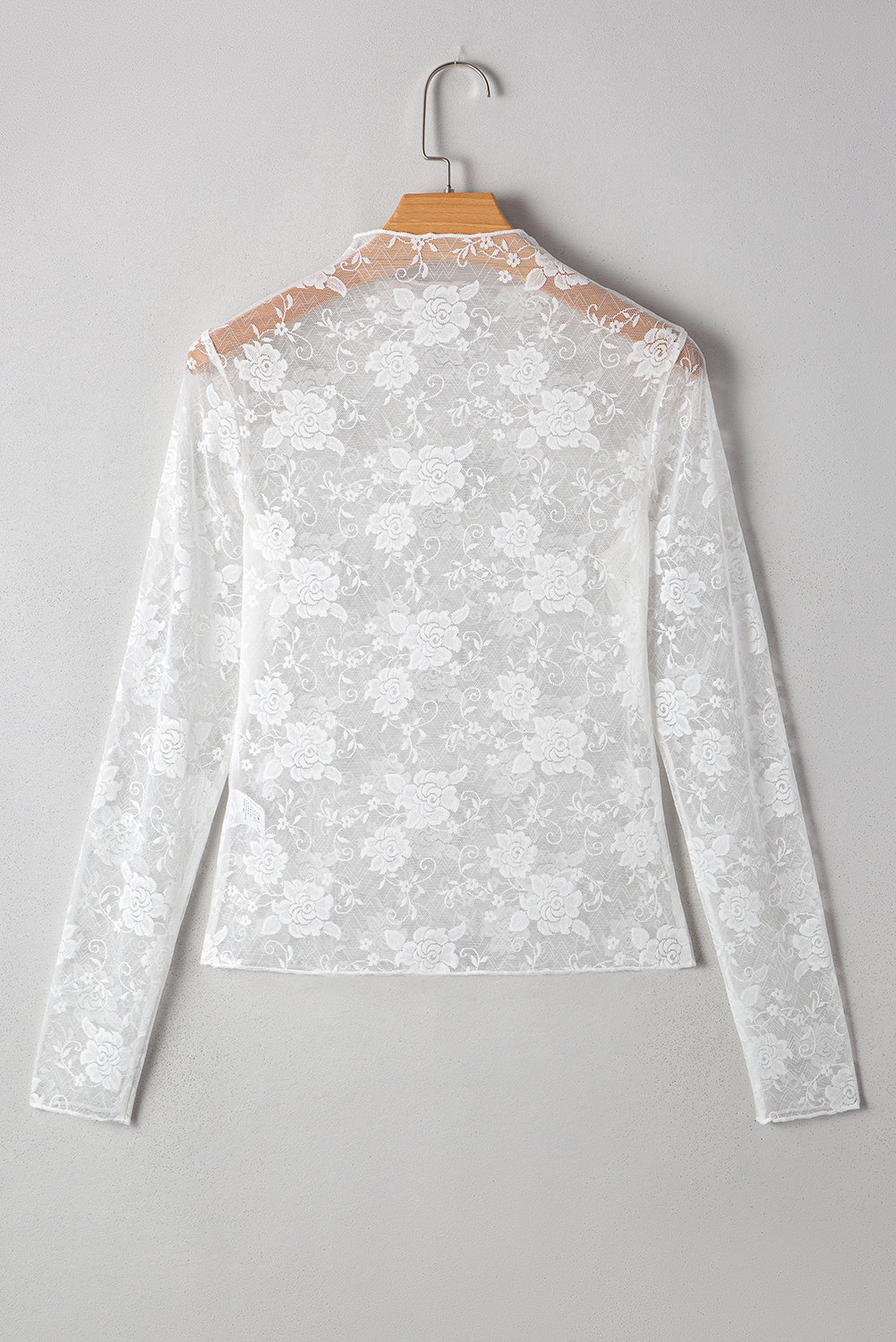 Black Mock Neck Floral Lace Mesh Long Sleeve Top