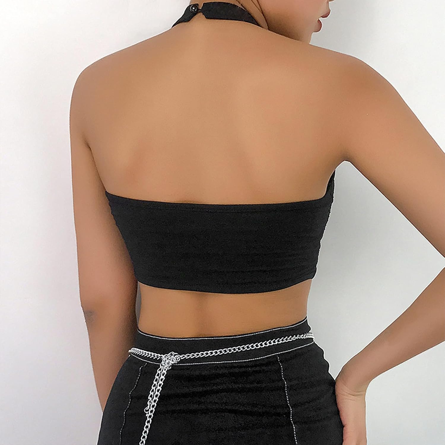 Canotte da donna punk – Sexy senza maniche in rete metallica senza schienale – Dark Goth Grunge Y2K Emo Dance Crop Top