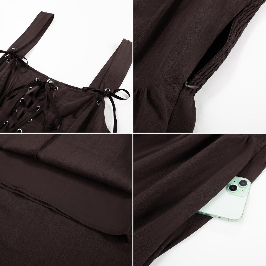 SCARLET DARKNESS Abito da donna rinascimentale, senza maniche, con lacci, linea ad A