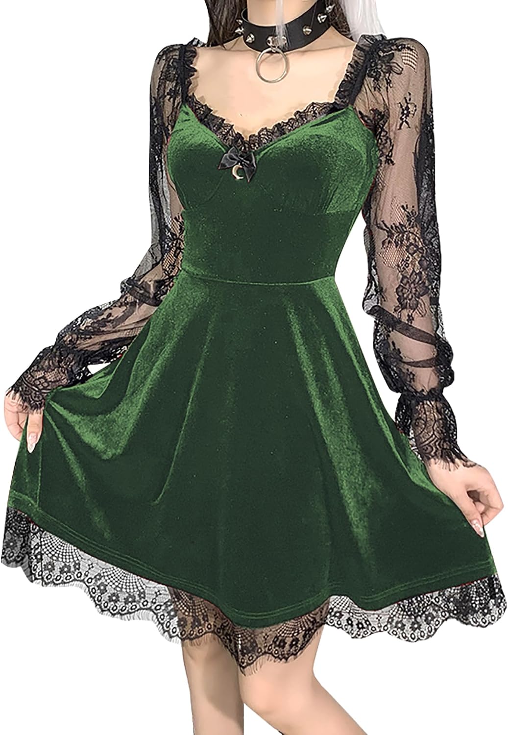 TSMNZMU Lolita - Abito da Donna in Velluto Gotico Senza Maniche, in Pizzo Harajuku