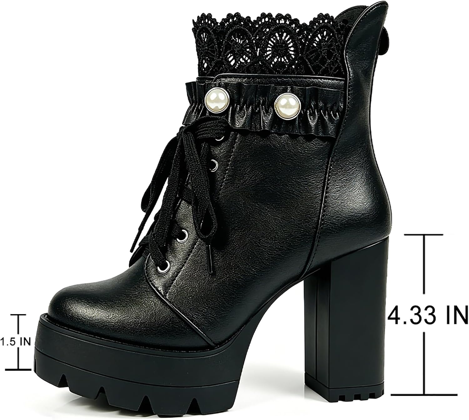 FOREADA Stivaletti neri con tacco alto da donna, con plateau, con lacci, stile gotico, con tacco grosso, con cerniera