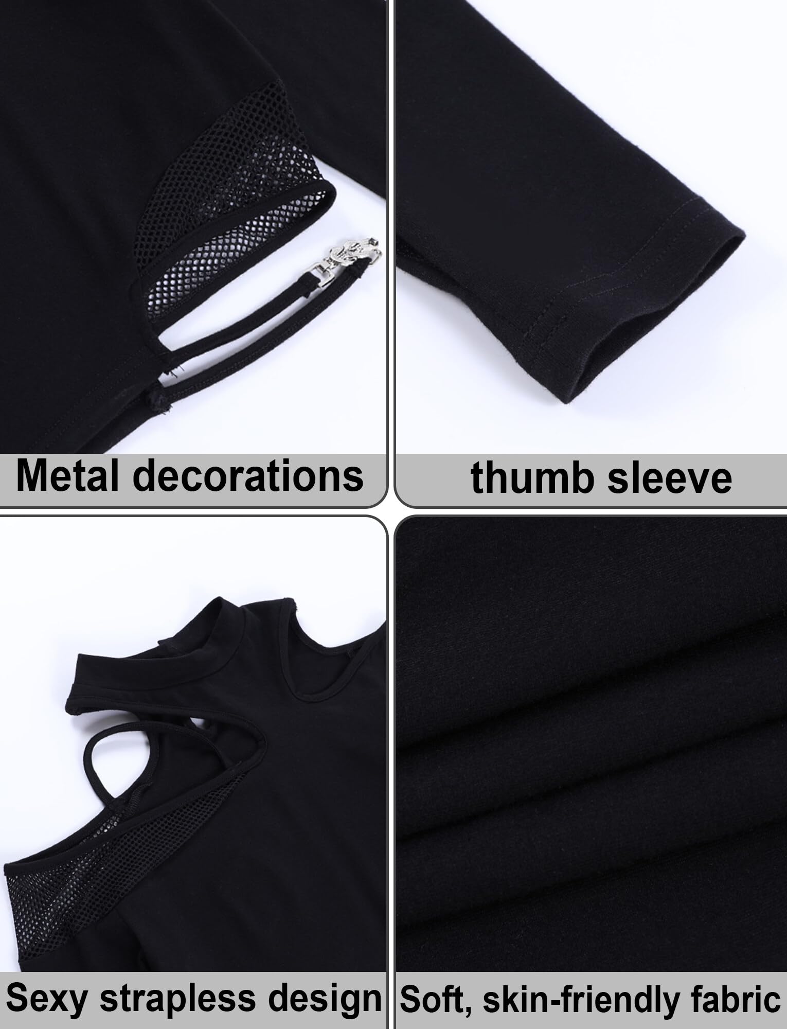 Maeau - Canotta da donna gotica punk nera crop top manica corta casual t-shirt estate canotta S M L per party club