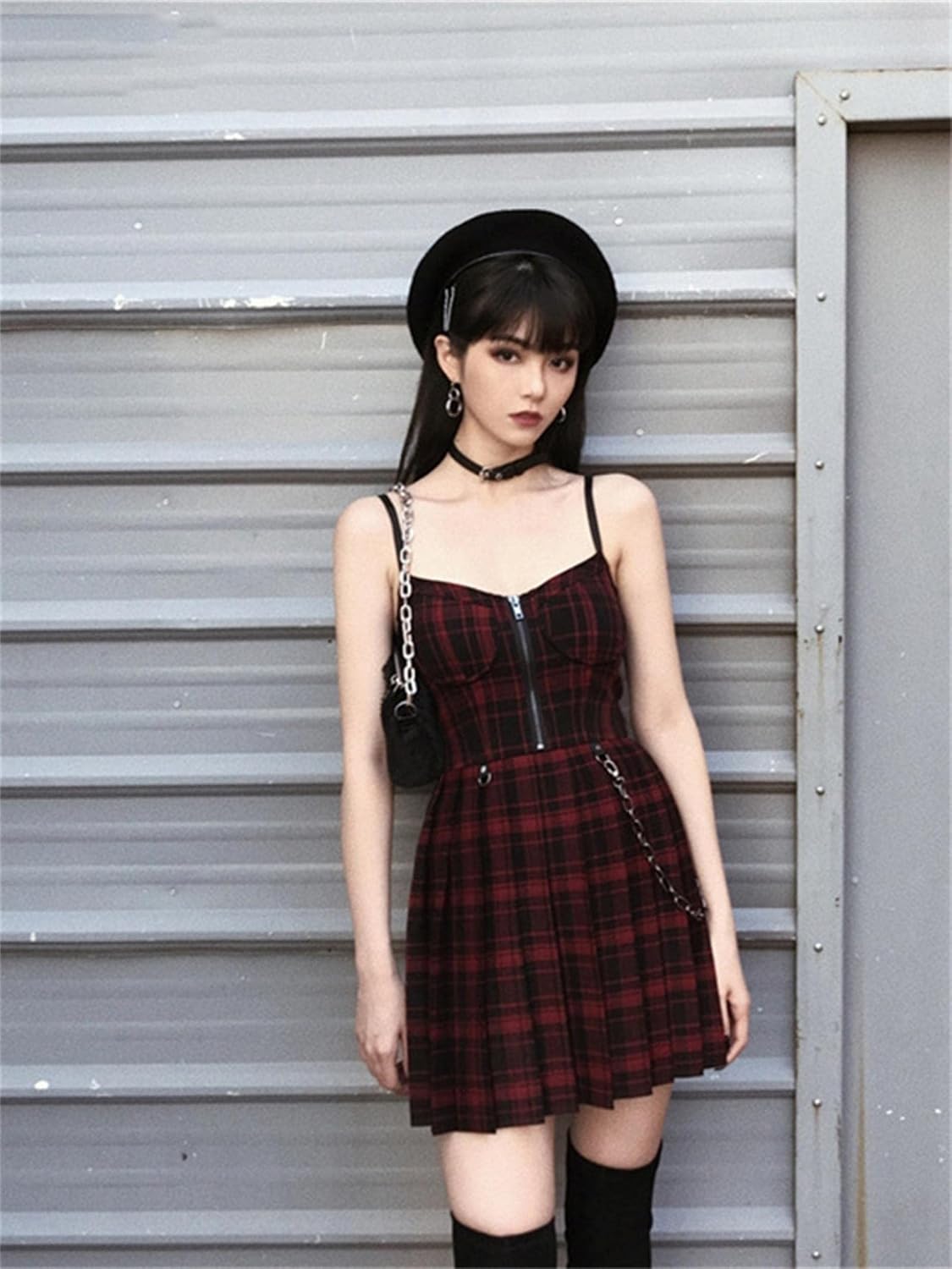 Mini Abito Y2K Goth Plaid – Streetwear Dark Aderente