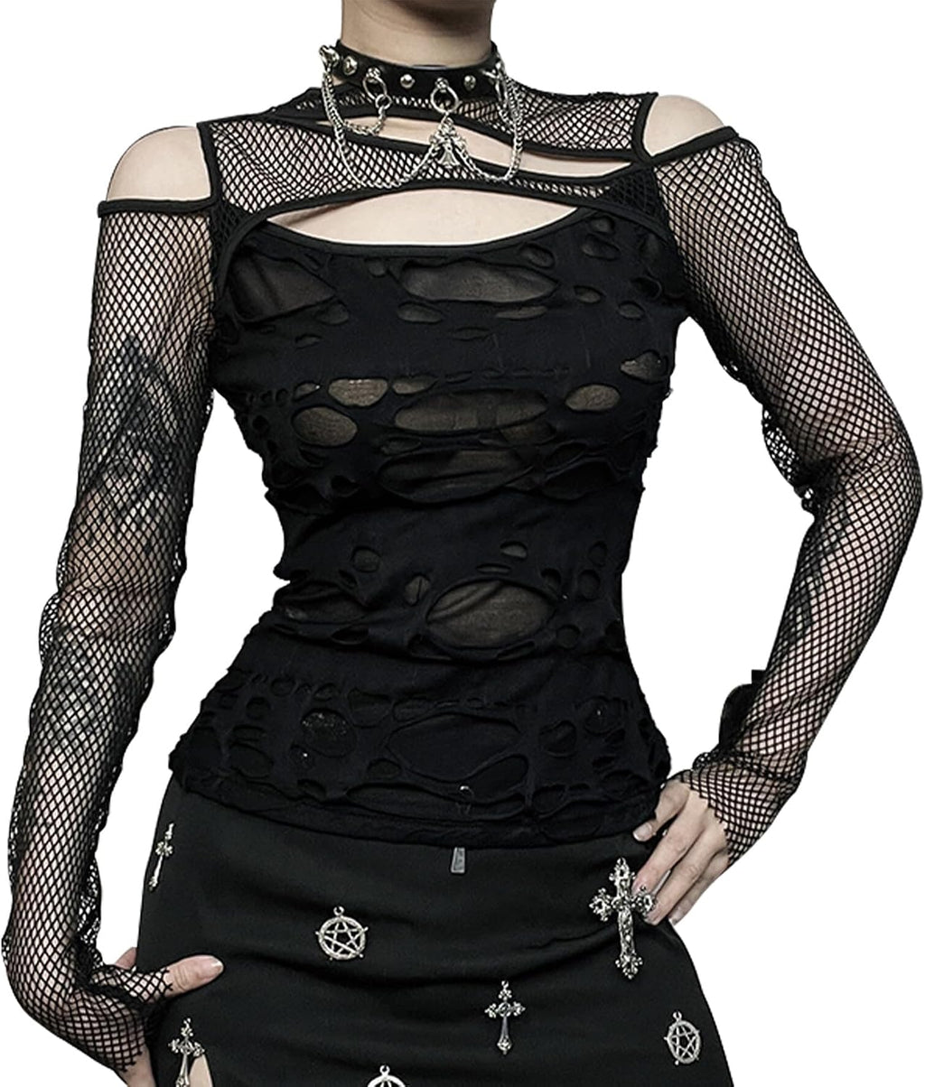 Maeau - Canotta da donna gotica punk nera crop top manica corta casual t-shirt estate canotta S M L per party club