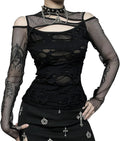 Maeau - Canotta da donna gotica punk nera crop top manica corta casual t-shirt estate canotta S M L per party club