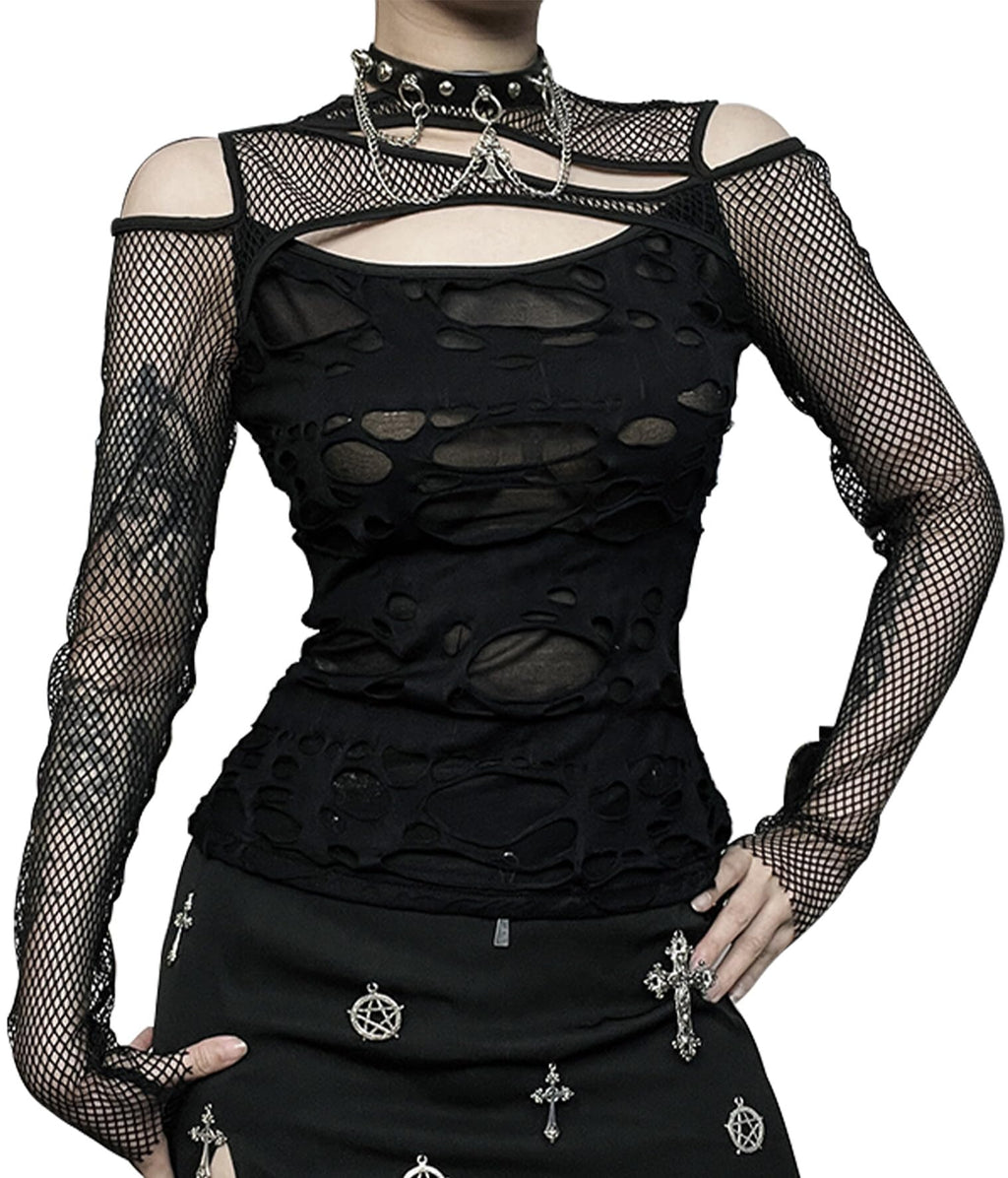 Maeau - Canotta da donna gotica punk nera crop top manica corta casual t-shirt estate canotta S M L per party club