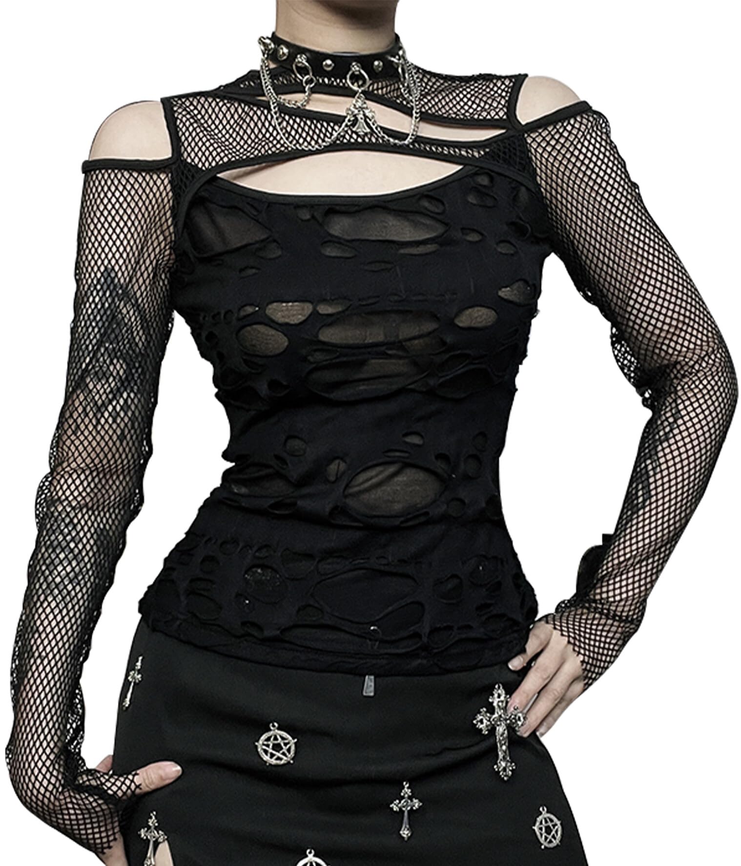 Maeau - Canotta da donna gotica punk nera crop top manica corta casual t-shirt estate canotta S M L per party club