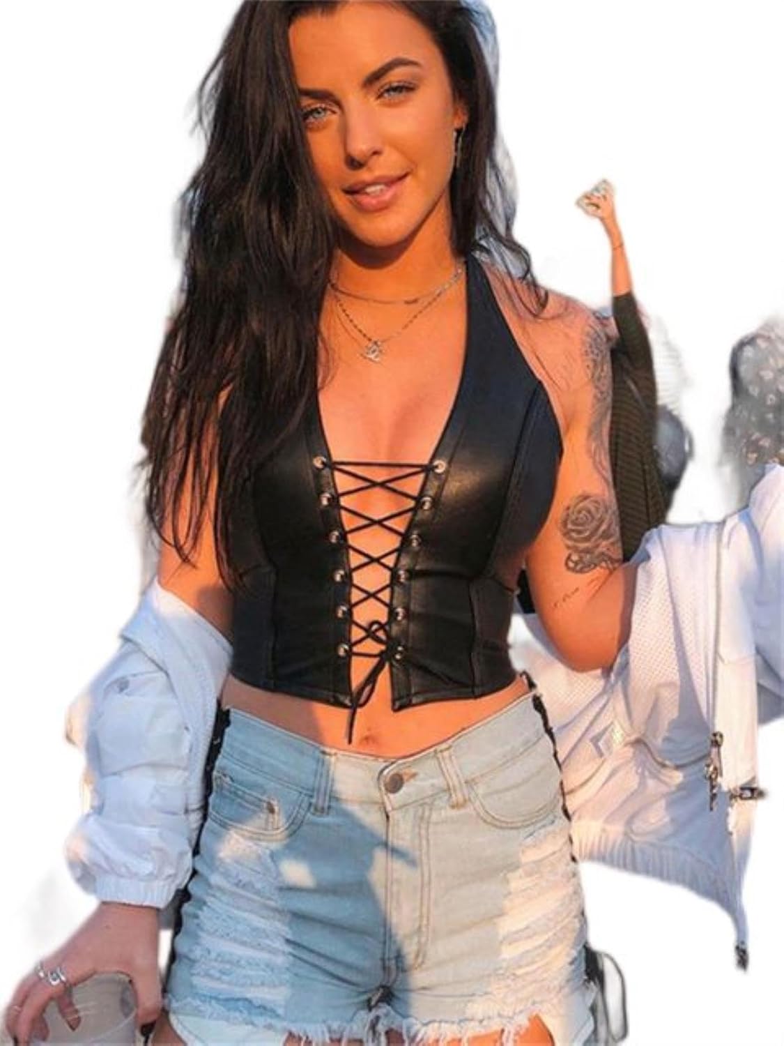 WEITING Sexy Punk Y2K Nero PU Crop Top in Pelle Canotta Senza Schienale da Donna 2023 Summer Vest Fashion Club Wear Canotte
