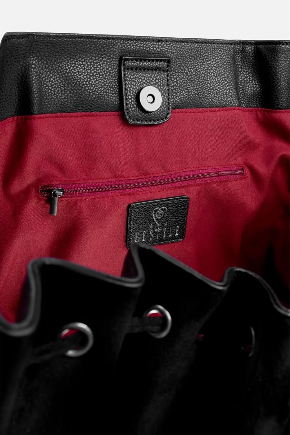 Restyle Zaino gotico BLOODVEIL - Pelle vegana e camoscio con vetro rosso, stile vampiro e Whimsigoth - Perfetto per università, ufficio e uso quotidiano