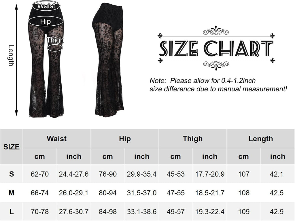 SEAUR Gothic Punk - Pantaloni da donna in pizzo floreale vintage, in velluto nero, Y2K, per il tempo libero, Grunge Party Club Wear