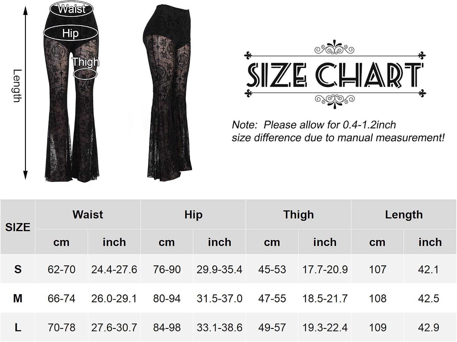SEAUR Gothic Punk - Pantaloni da donna in pizzo floreale vintage, in velluto nero, Y2K, per il tempo libero, Grunge Party Club Wear