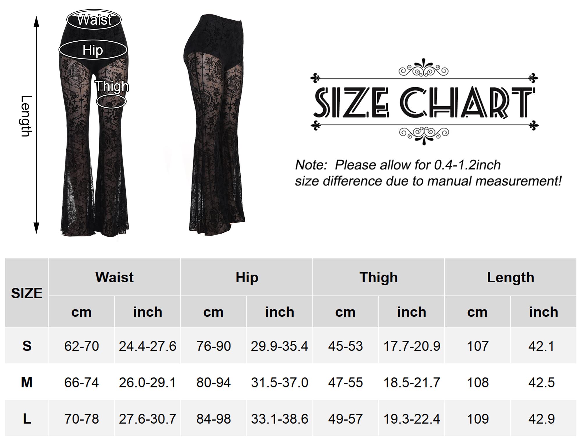 SEAUR Gothic Punk - Pantaloni da donna in pizzo floreale vintage, in velluto nero, Y2K, per il tempo libero, Grunge Party Club Wear