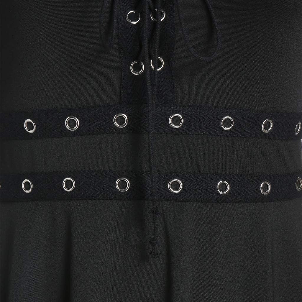 Abiti da Donna A Scollo A V - Vestito Casual Donna Senza Maniche Dress con Schiena Nuda E Spalline Regolabili Abito Modello Midi al Ginocchio Colore Unico Vestiti Stile Gotico Punk alla Moda