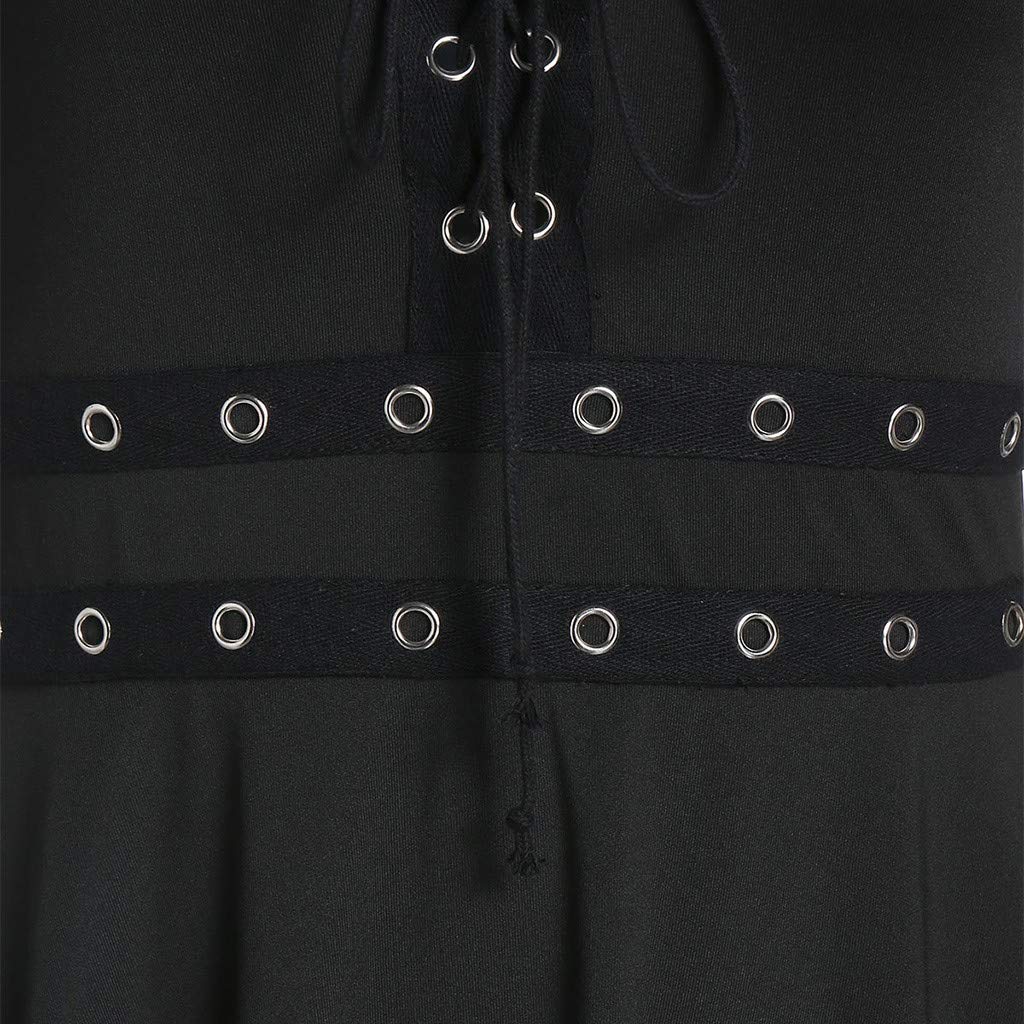 Abiti da Donna A Scollo A V - Vestito Casual Donna Senza Maniche Dress con Schiena Nuda E Spalline Regolabili Abito Modello Midi al Ginocchio Colore Unico Vestiti Stile Gotico Punk alla Moda