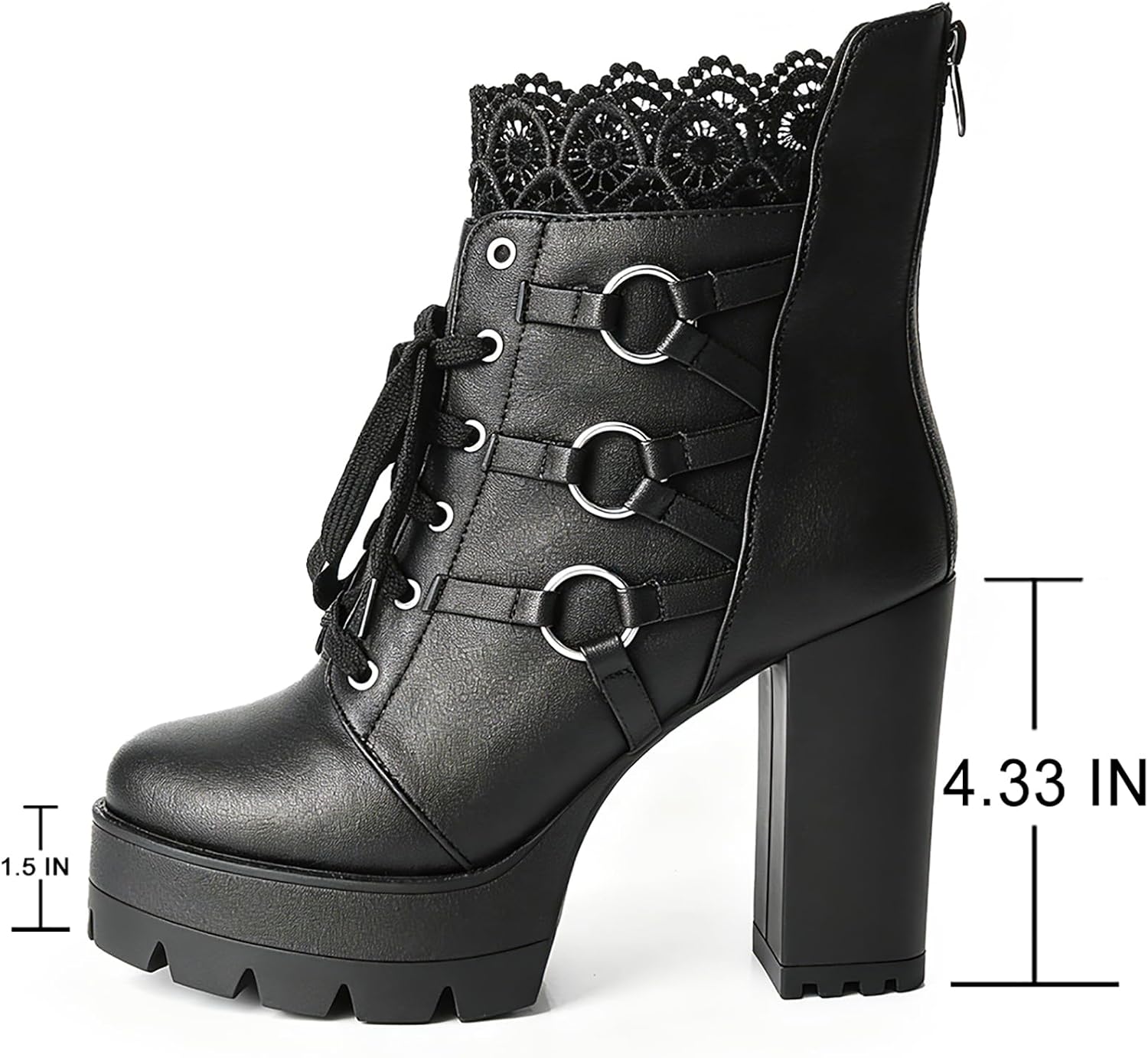 FOREADA Stivaletti neri con tacco alto da donna, con plateau, con lacci, stile gotico, con tacco grosso, con cerniera