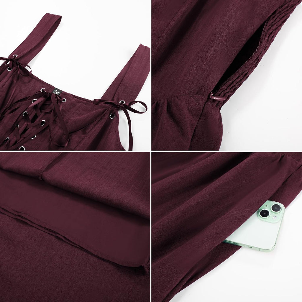SCARLET DARKNESS Abito da donna rinascimentale, senza maniche, con lacci, linea ad A