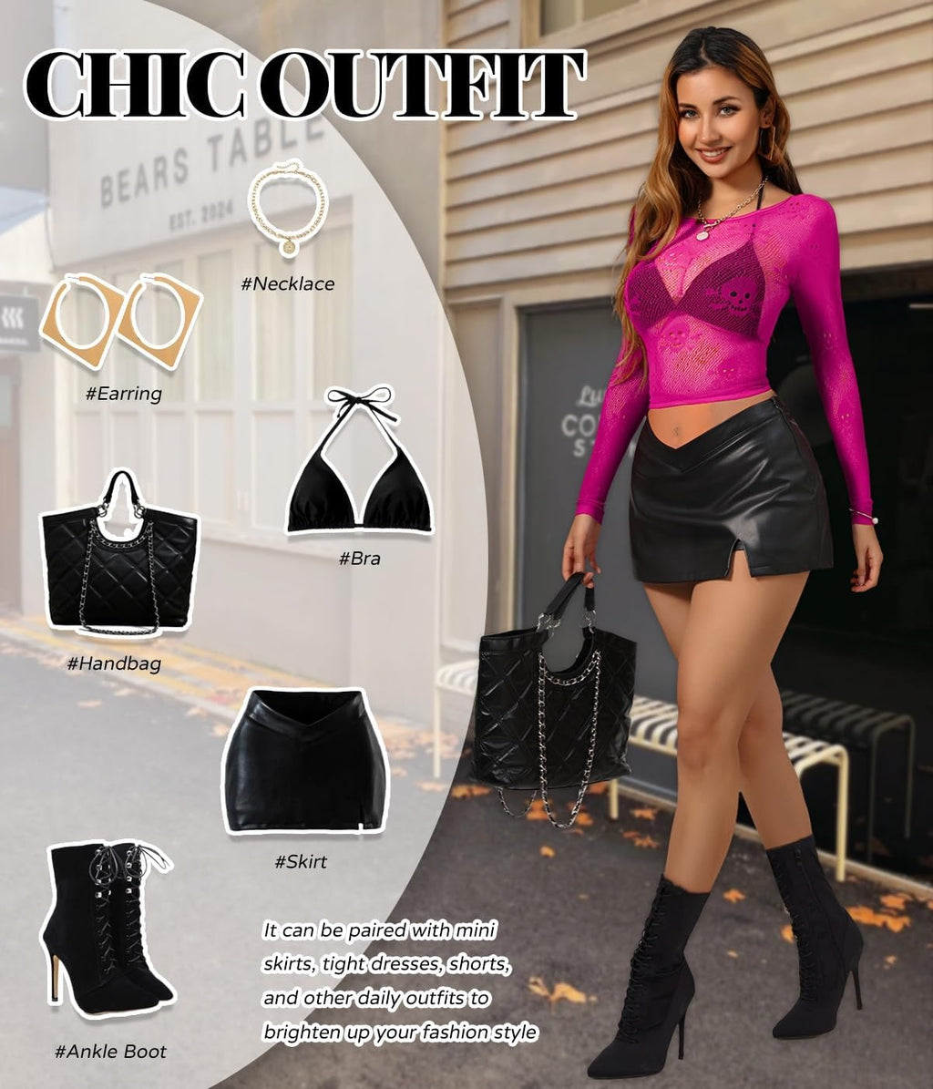 Buitifo Donne Sexy Crop Top Mesh Nightwear Skull Festival Costume Lingerie Camicie
