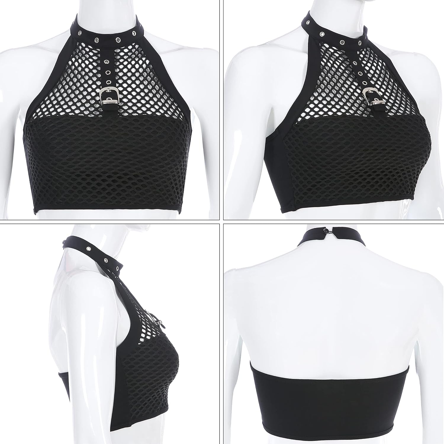 Canotte da donna punk – Sexy senza maniche in rete metallica senza schienale – Dark Goth Grunge Y2K Emo Dance Crop Top