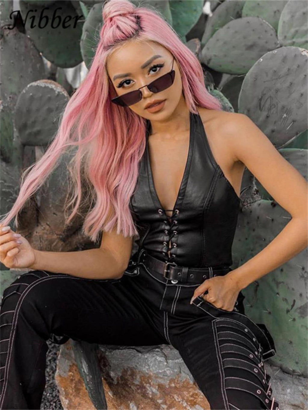 WEITING Sexy Punk Y2K Nero PU Crop Top in Pelle Canotta Senza Schienale da Donna 2023 Summer Vest Fashion Club Wear Canotte