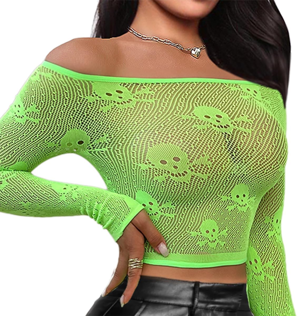 Buitifo Donne Sexy Crop Top Mesh Nightwear Skull Festival Costume Lingerie Camicie