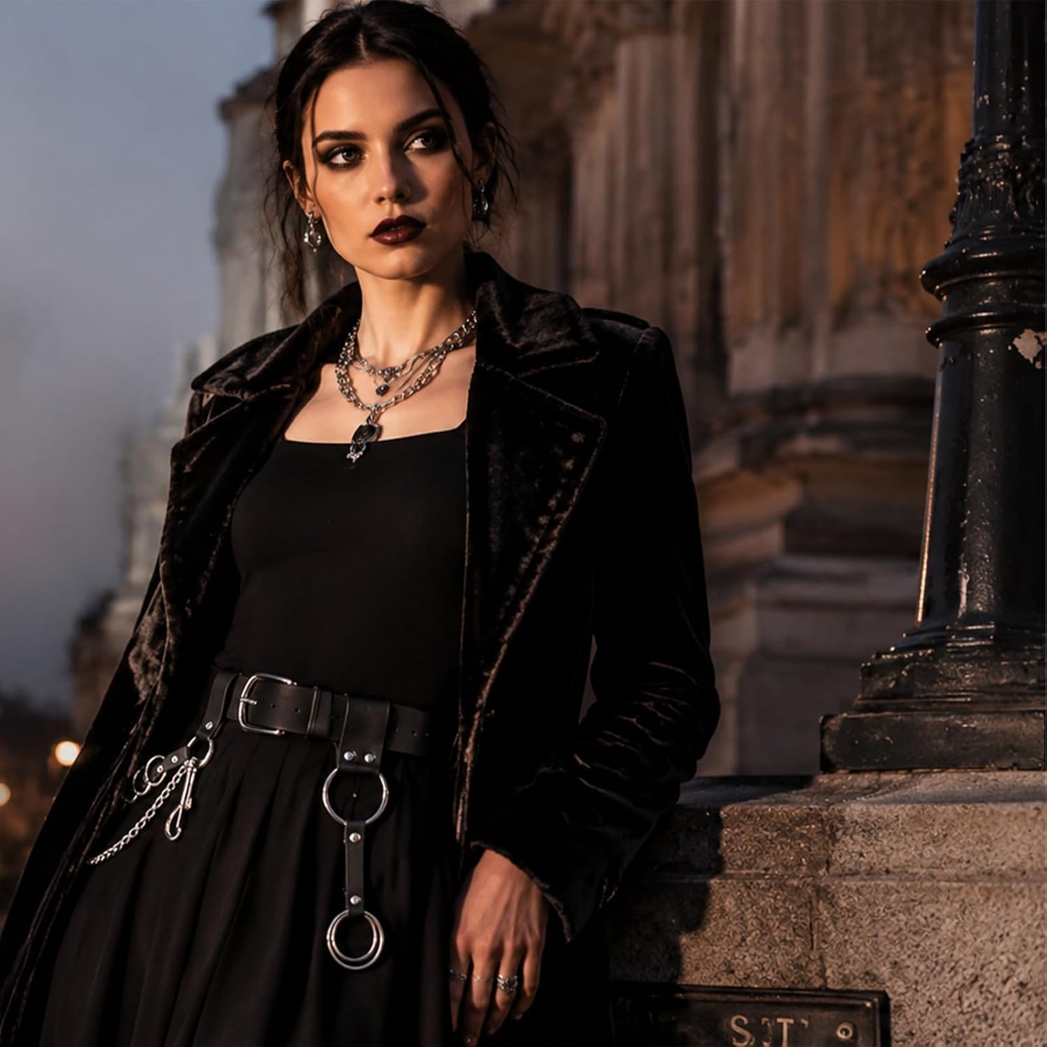 Cintura da Donna Cintura da Donna per Jeans Gotica Cintura con Catena Nera con Catena per Donna, appassionate di Punk, utenti Cosplay per Club, Festival, palco, Servizio Fotografico,