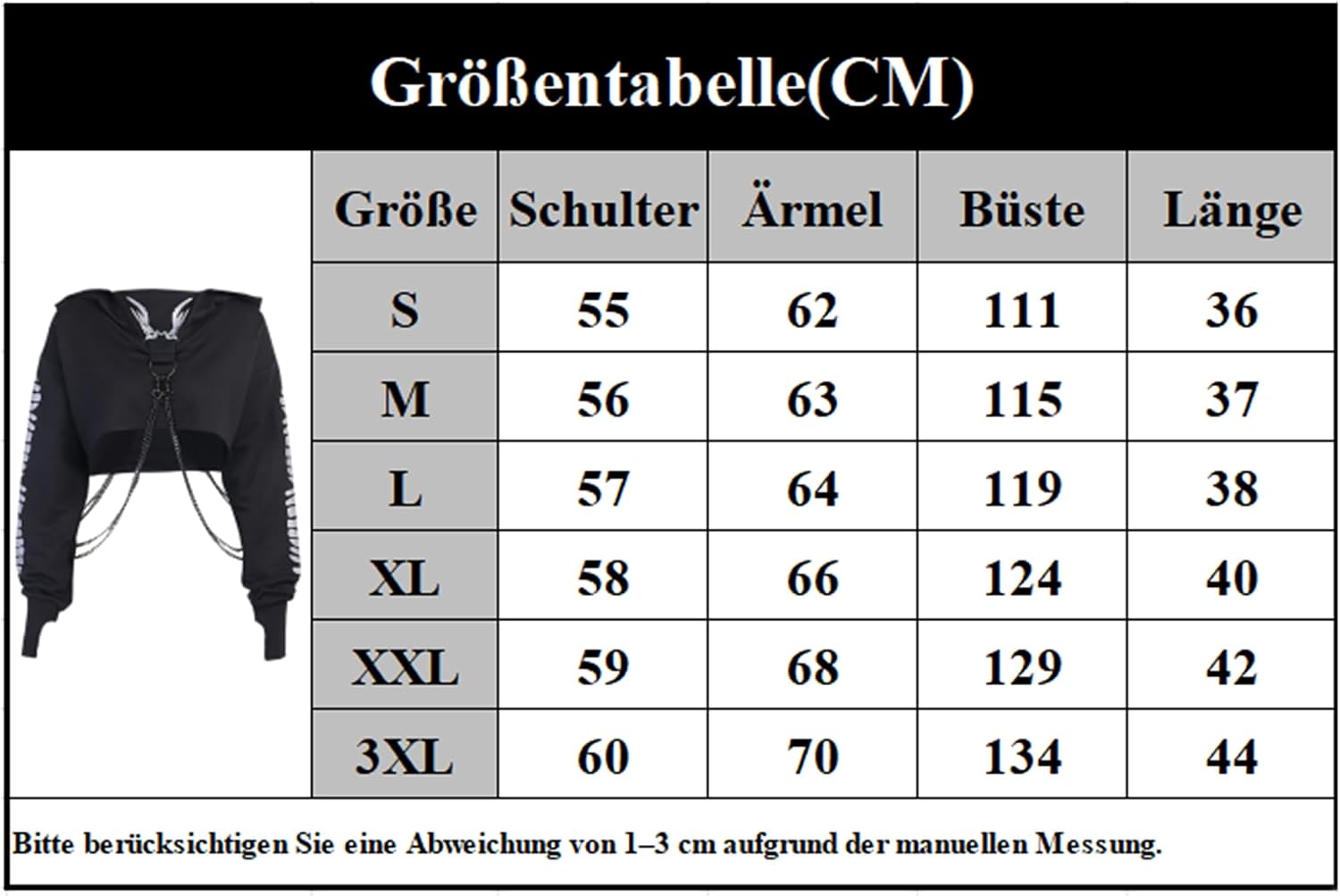 Maglietta a maniche lunghe con bretelle, da donna, stile gotico, punk, cool, con motivo drago, girocollo, nero, per autunno