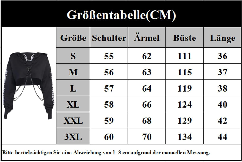 Maglietta a maniche lunghe con bretelle, da donna, stile gotico, punk, cool, con motivo drago, girocollo, nero, per autunno