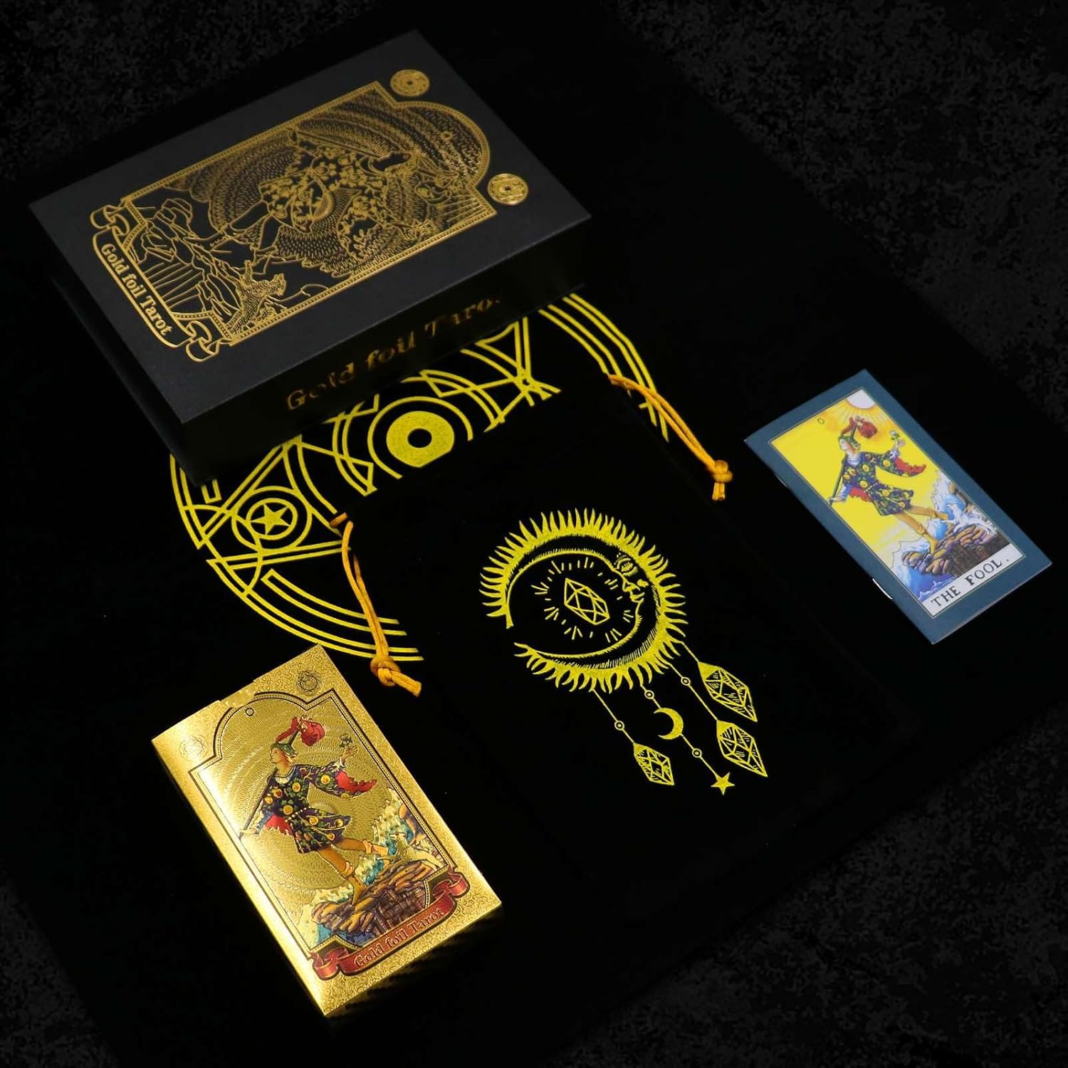 GIBZ Mazzo di Tarocchi Tradizionale Lusso in Lamina Oro con Guida 78 Pezzi | Set di Tarocchi Tovaglia Scatola per Principianti