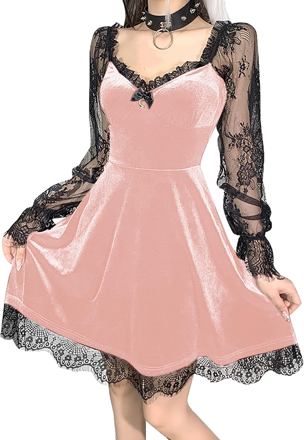 TSMNZMU Lolita - Abito da Donna in Velluto Gotico Senza Maniche, in Pizzo Harajuku