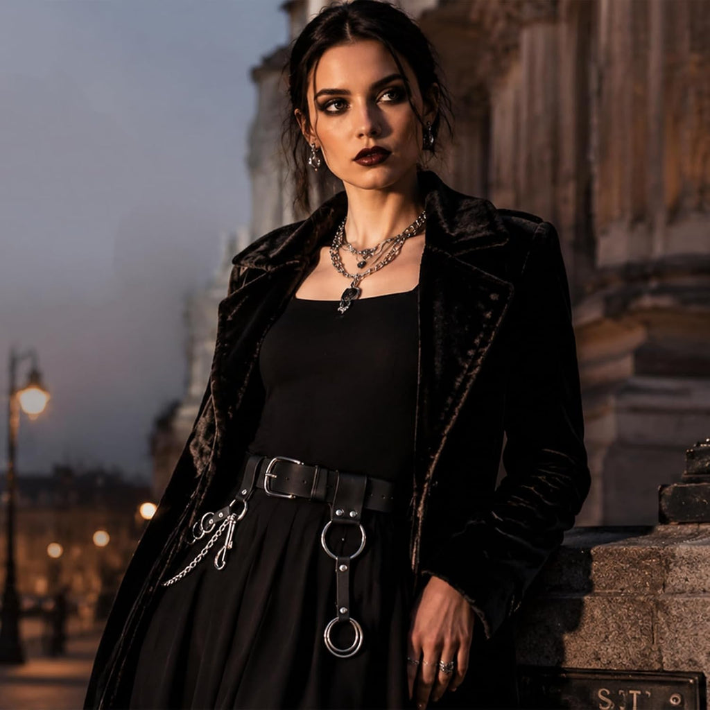 Cintura da Donna Cintura da Donna per Jeans Gotica Cintura con Catena Nera con Catena per Donna, appassionate di Punk, utenti Cosplay per Club, Festival, palco, Servizio Fotografico,
