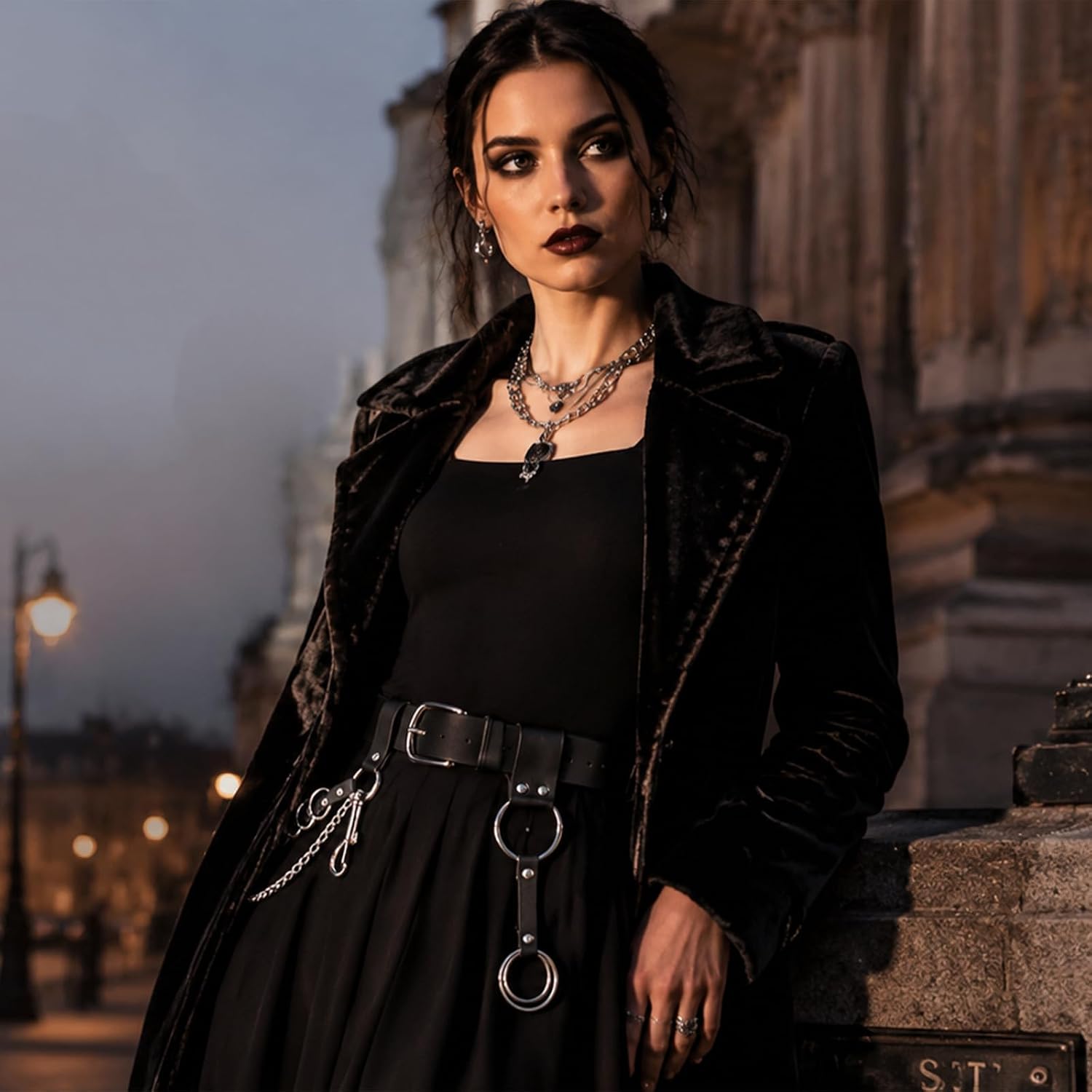 Cintura da Donna Cintura da Donna per Jeans Gotica Cintura con Catena Nera con Catena per Donna, appassionate di Punk, utenti Cosplay per Club, Festival, palco, Servizio Fotografico,