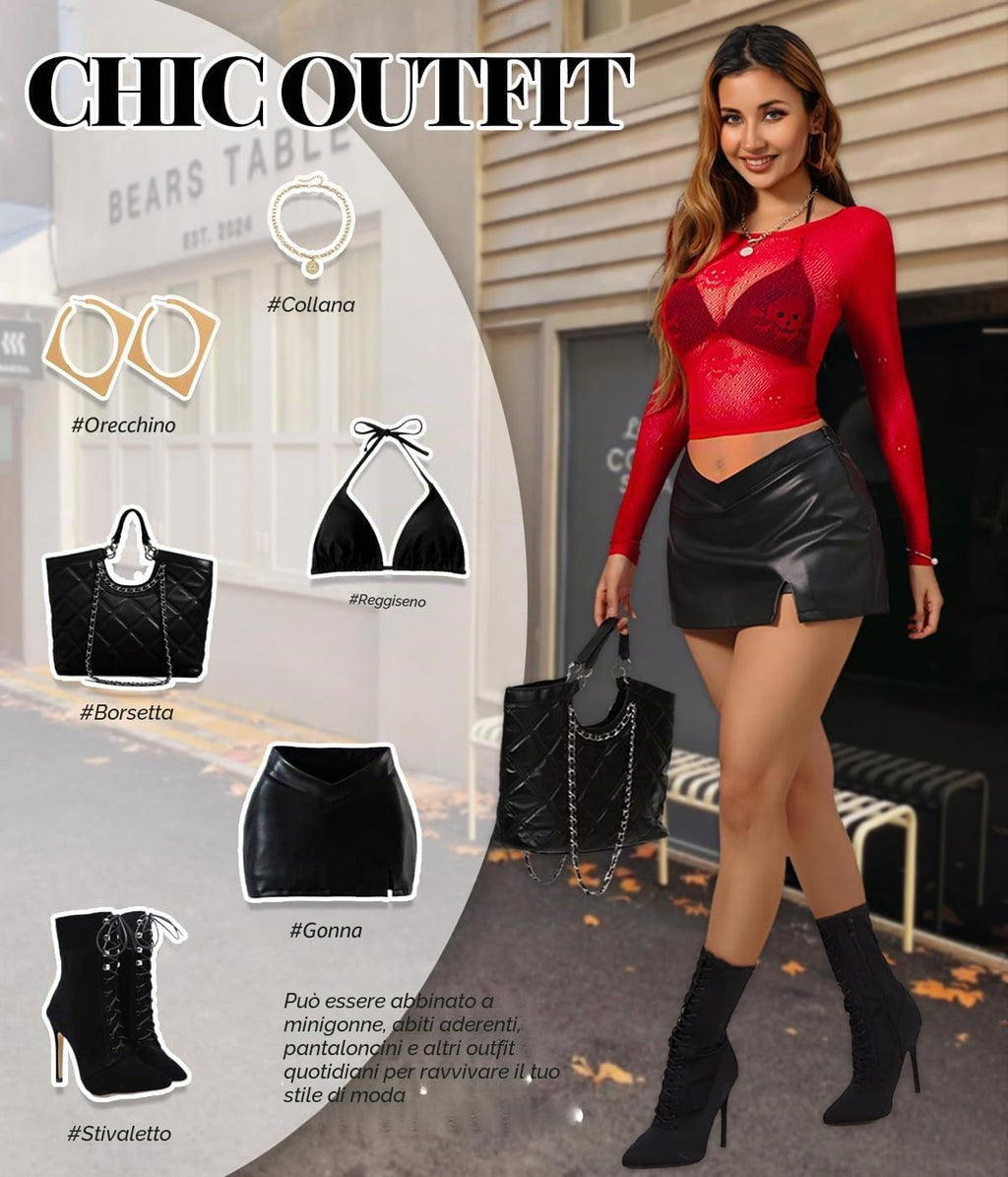 Buitifo Donne Sexy Crop Top Mesh Nightwear Skull Festival Costume Lingerie Camicie