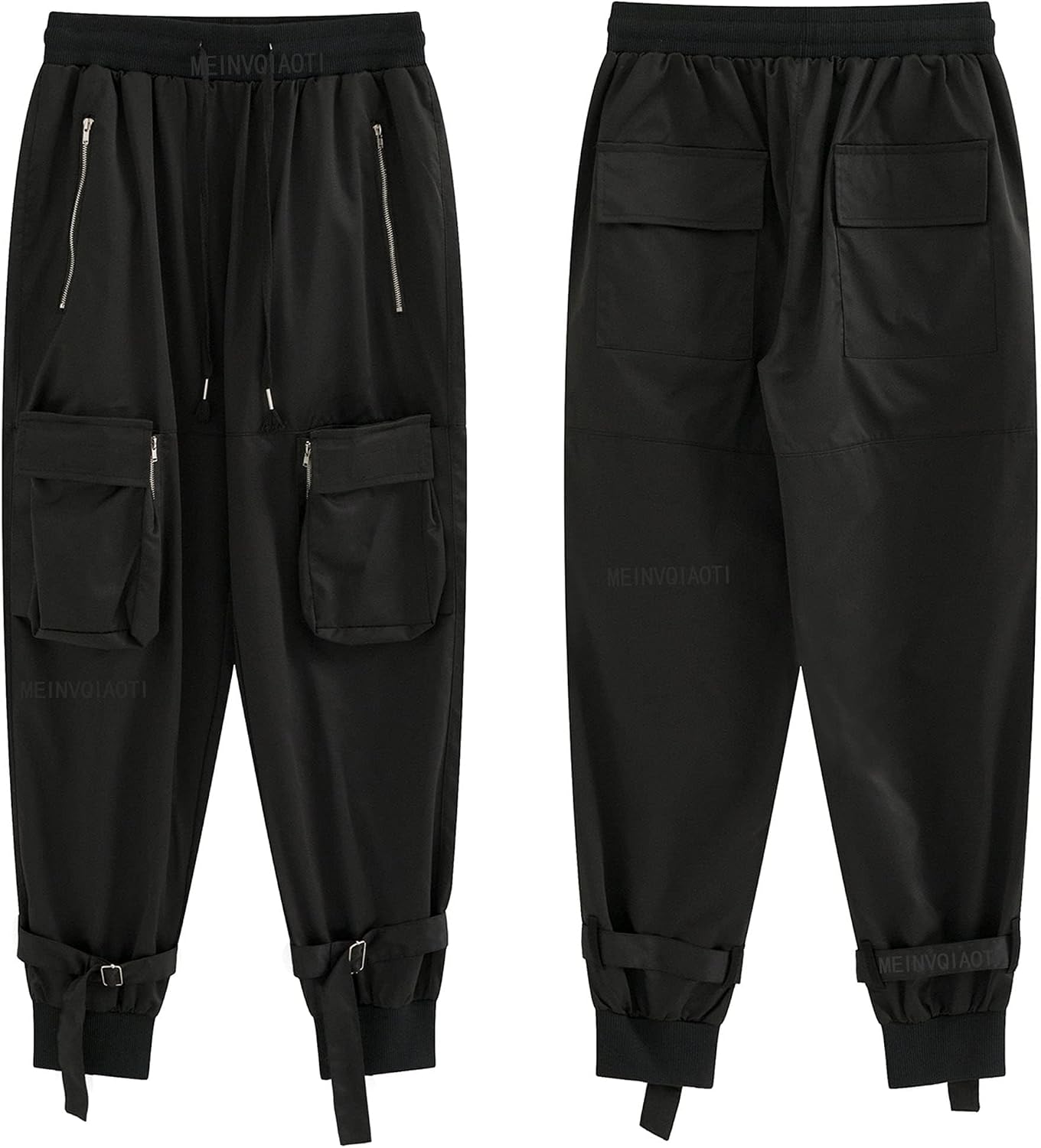 Pantaloni Cargo Neri da Donna Allentati Pantaloni incatenati Multi-Tasca Multi-Zip Punk Goth Pantaloni