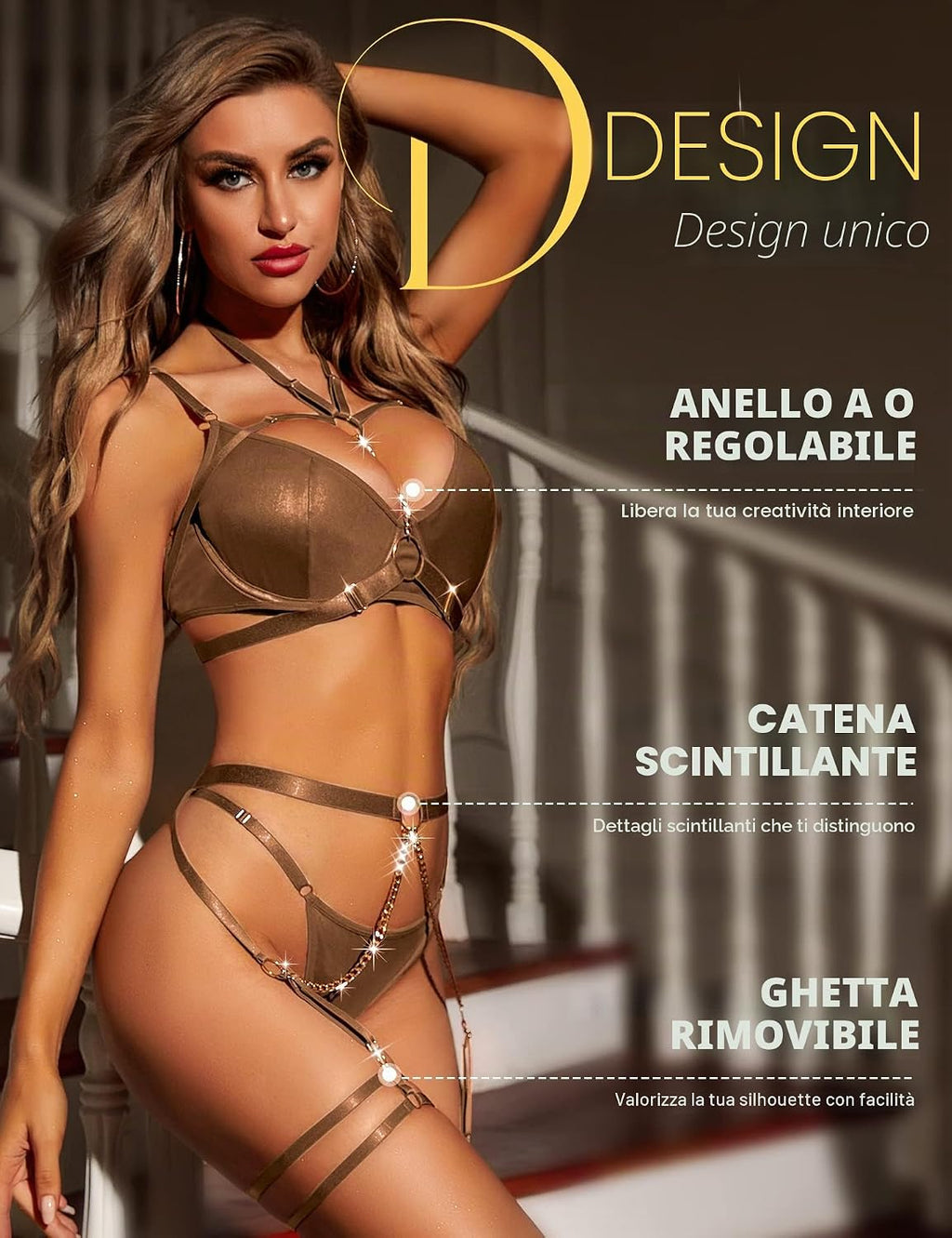 RSLOVE Completo Intimo Donna Sexy Set di Lingerie Reggiseno e Slip con Giarrettiera 6 Pezzi